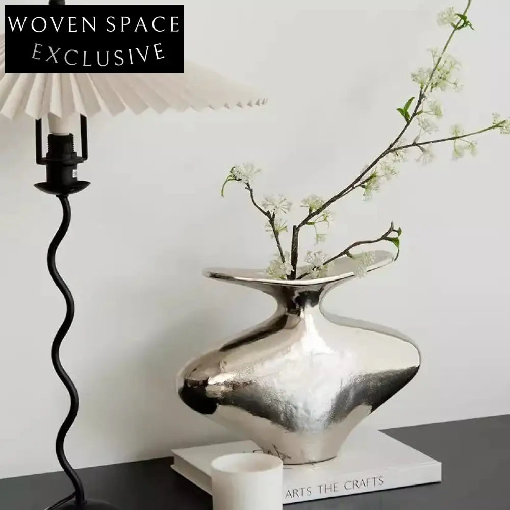 Modern Nordic Silver Aluminum Tabletop Decorative Flower Vase