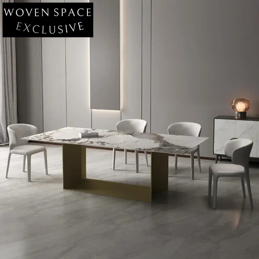 Modern Nordic Slate Top, Stainless Steel Base, Rectangle Marble Dining Table