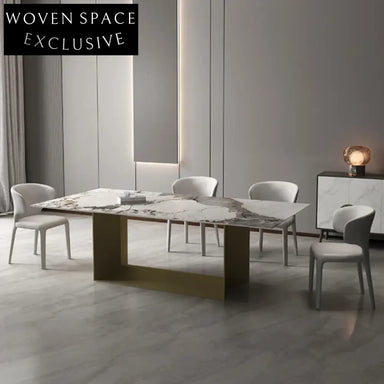 Modern Nordic Slate Top, Stainless Steel Base, Rectangle Marble Dining Table