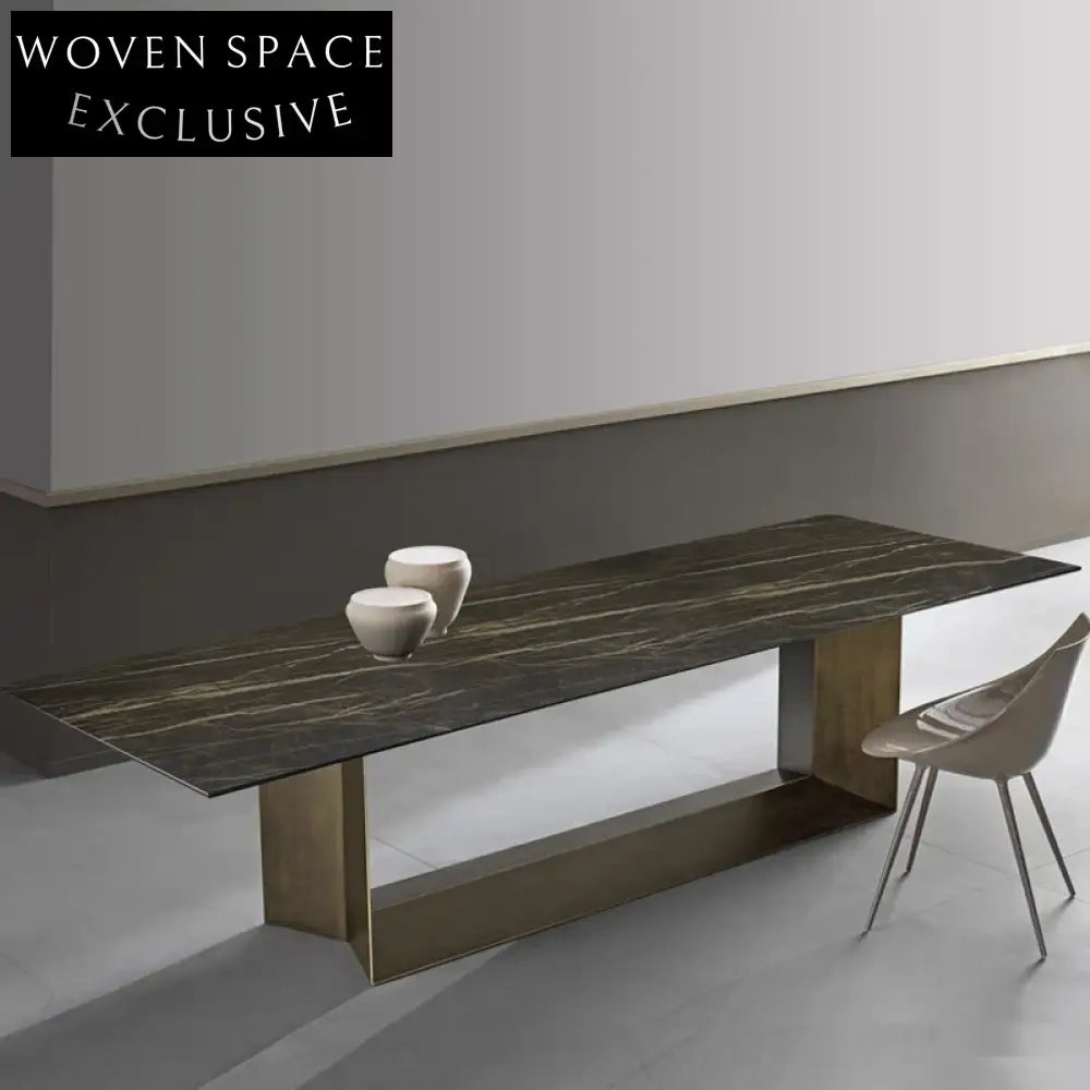 Modern Nordic Slate Top, Stainless Steel Base, Rectangle Marble Dining Table