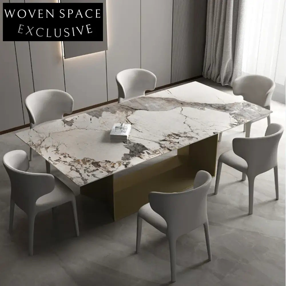 Modern Nordic Slate Top, Stainless Steel Base, Rectangle Marble Dining Table