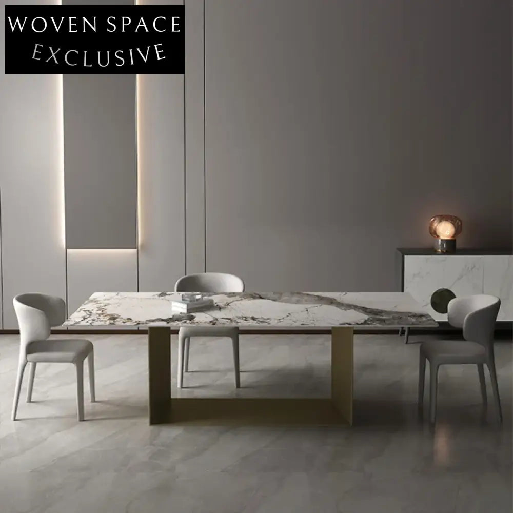 Modern Nordic Slate Top, Stainless Steel Base, Rectangle Marble Dining Table