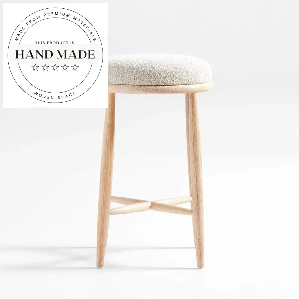 Modern Nordic Solid Oak Wood Counter Height Stool with Fabric Seat