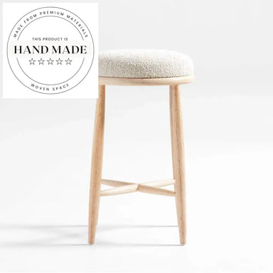 Modern Nordic Solid Oak Wood Counter Height Stool with Fabric Seat