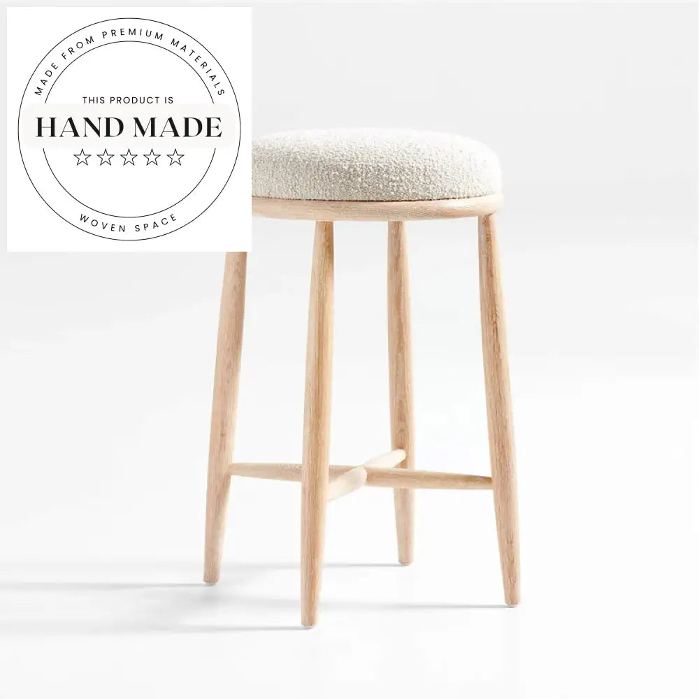 Modern Nordic Solid Oak Wood Counter Height Stool with Fabric Seat