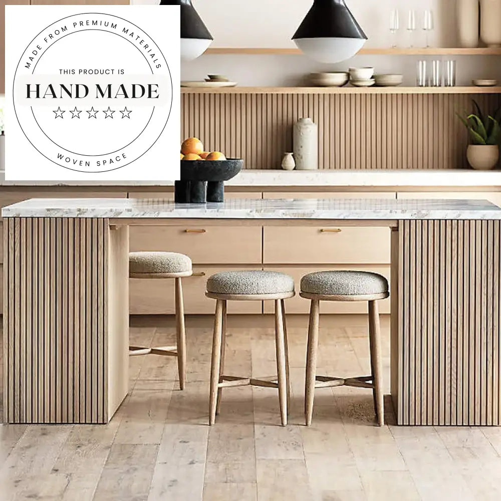 Modern Nordic Solid Oak Wood Counter Height Stool with Fabric Seat