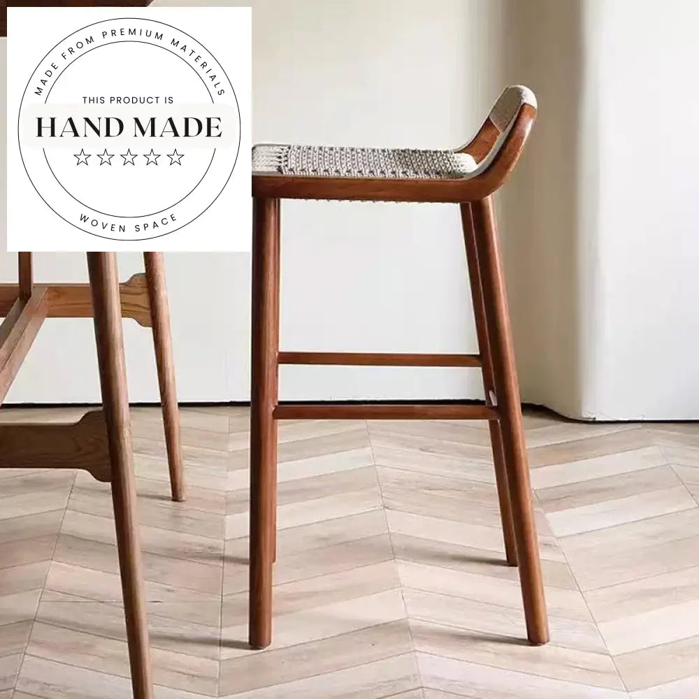 Modern Nordic Solid Walnut Wood High Back Counter Bar Stool Seat