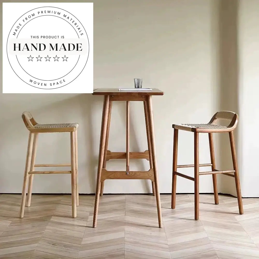 Modern Nordic Solid Walnut Wood High Back Counter Bar Stool Seat