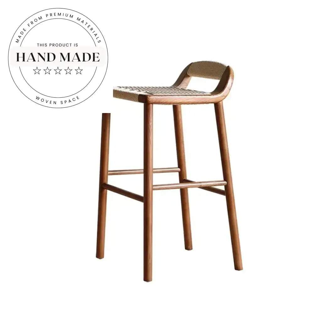 Modern Nordic Solid Walnut Wood High Back Counter Bar Stool Seat