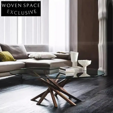 Modern Nordic Solid Wood Base Tempered Glass Top Living Room Coffee Table