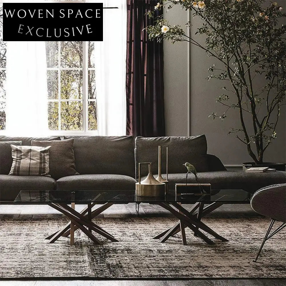 Modern Nordic Solid Wood Base Tempered Glass Top Living Room Coffee Table