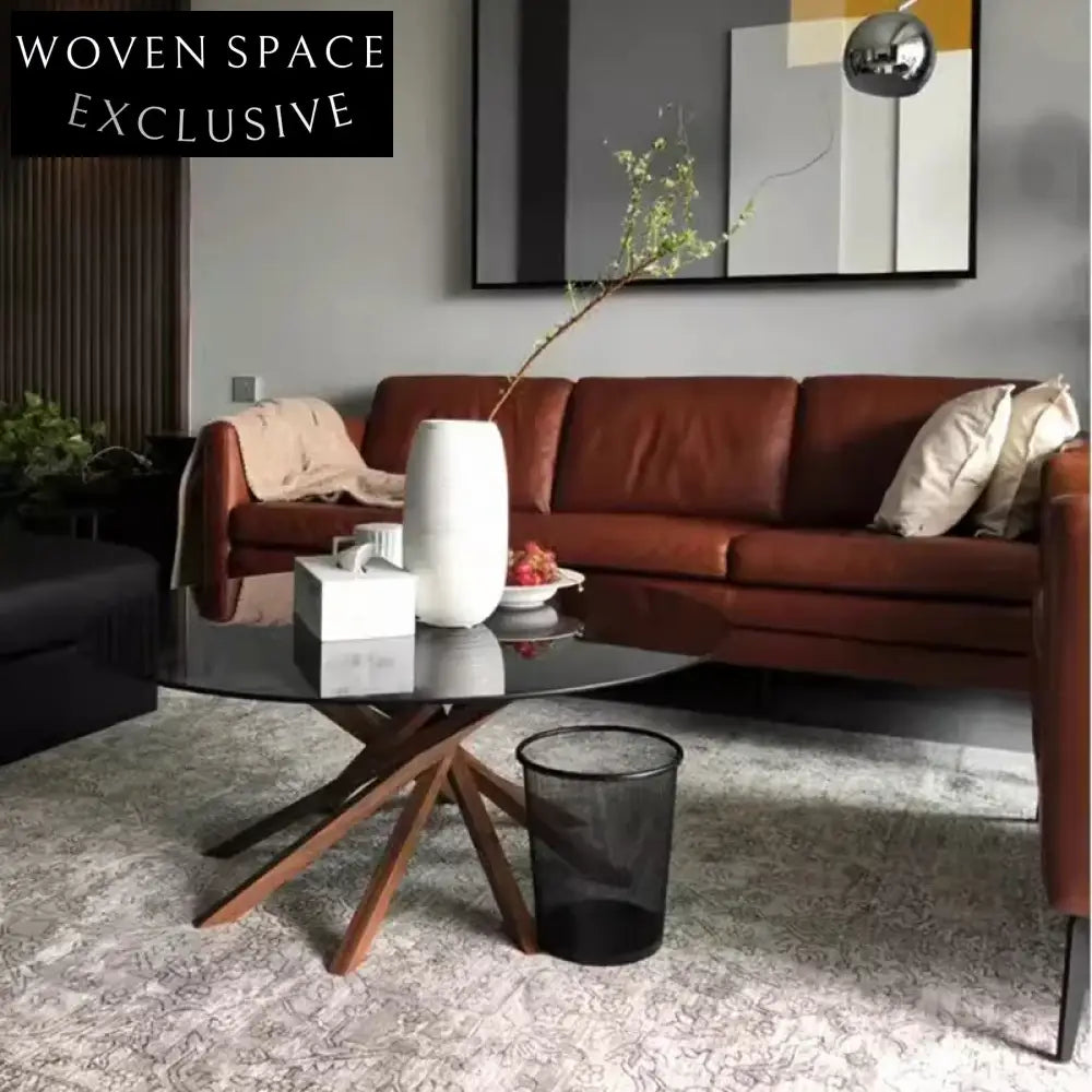Modern Nordic Solid Wood Base Tempered Glass Top Living Room Coffee Table