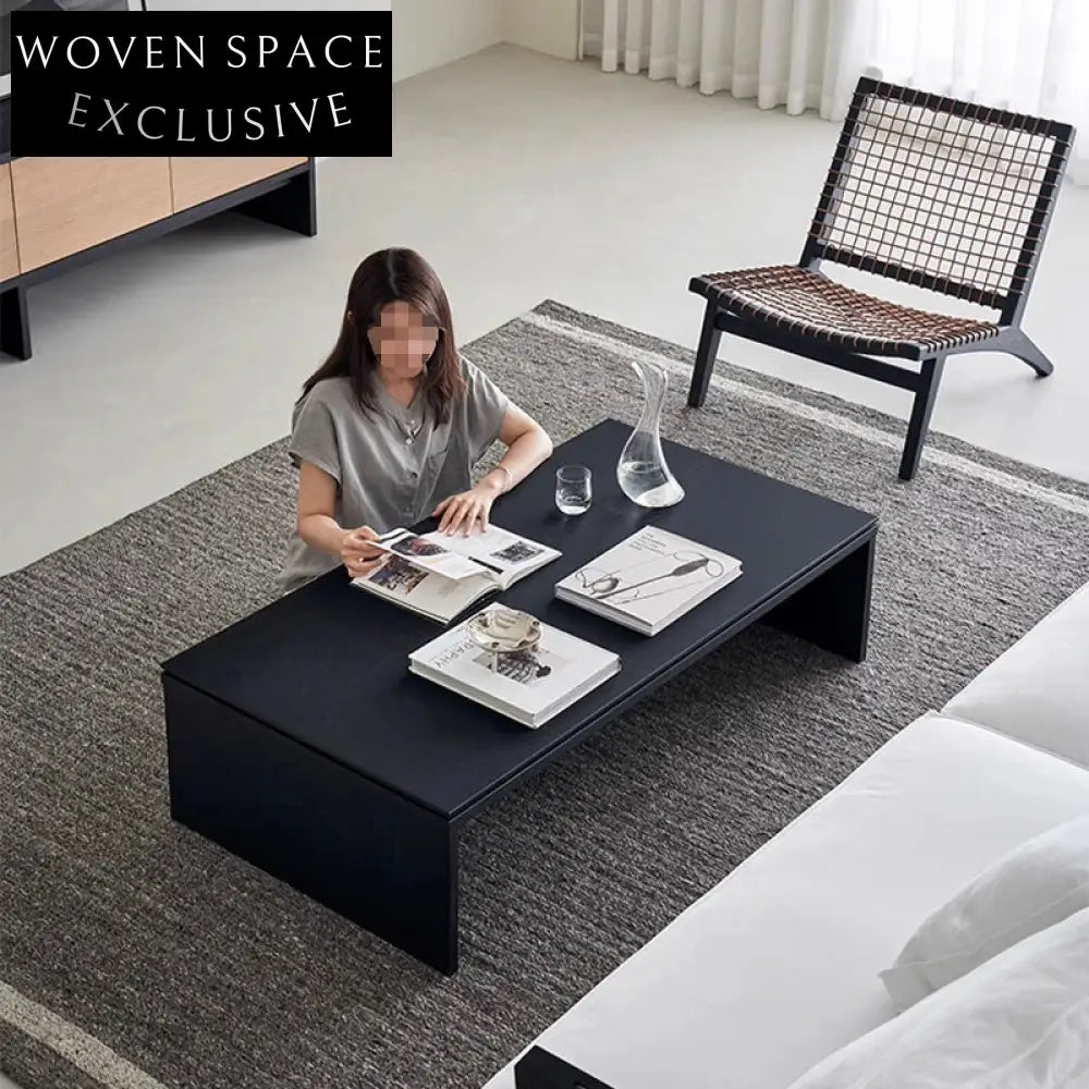 Modern Nordic Solid Wood Black Rectangular Center Coffee Table for Living Room