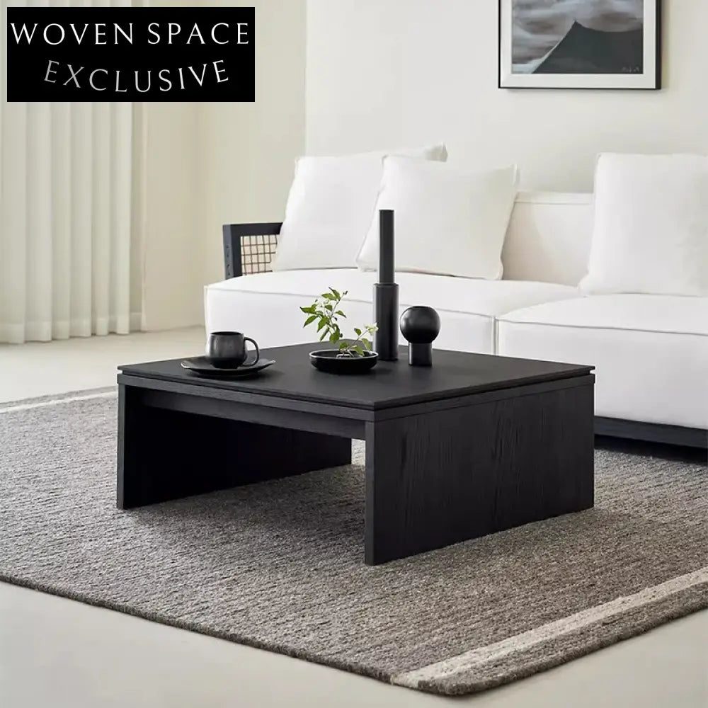 Modern Nordic Solid Wood Black Rectangular Center Coffee Table for Living Room