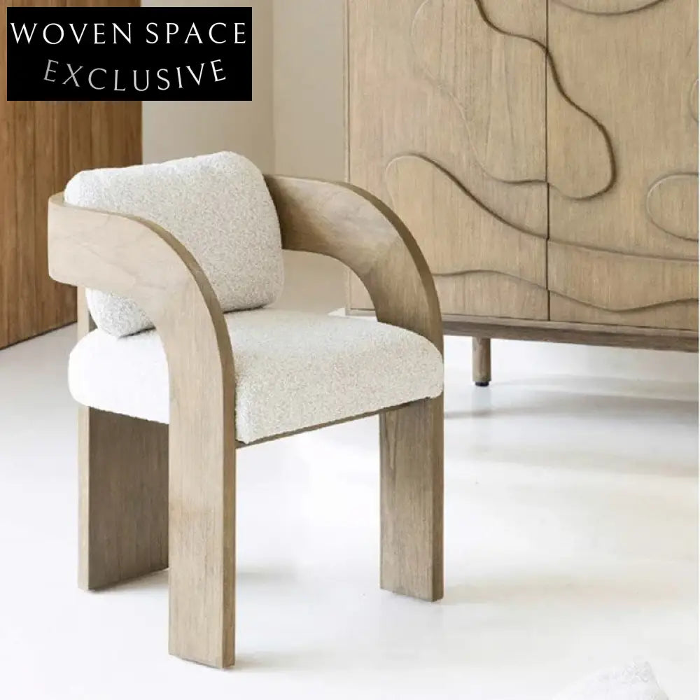 Modern Nordic Solid Wood Boucle Dining Chair - Comfortable Accent Armchair