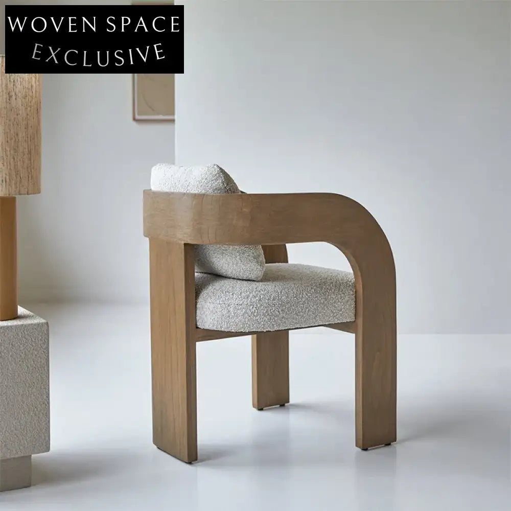 Modern Nordic Solid Wood Boucle Dining Chair - Comfortable Accent Armchair