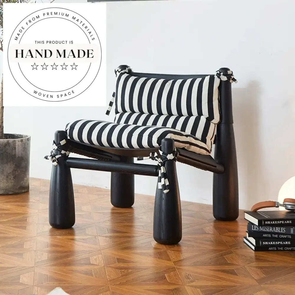 Modern Nordic Solid Wood Leather Accent Lounge Chair for Living Room