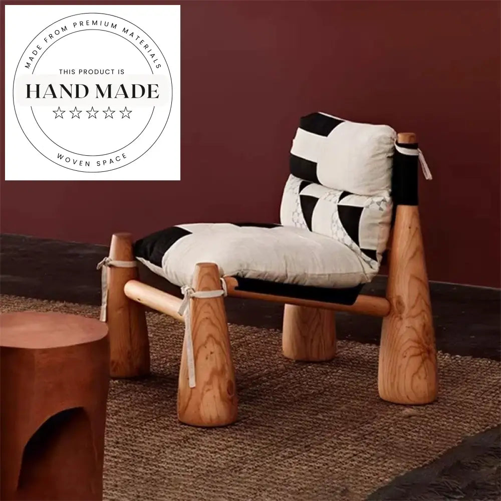 Modern Nordic Solid Wood Leather Accent Lounge Chair for Living Room