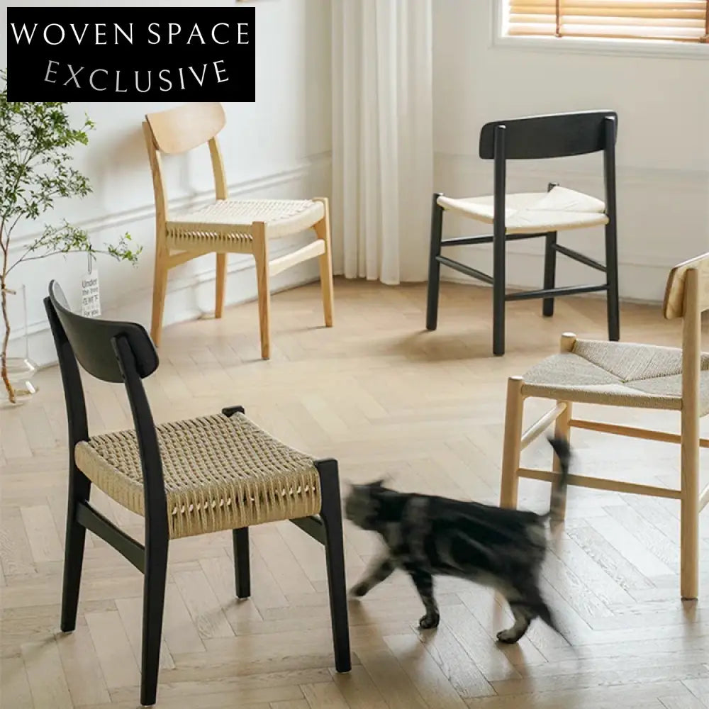 Modern Nordic Solid Wood Rattan Seat Dining Cafe Chair for Leisure Areas