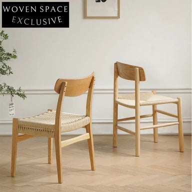 Modern Nordic Solid Wood Rattan Seat Dining Cafe Chair for Leisure Areas