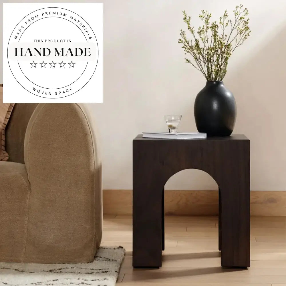 Modern Nordic Square Dark Wood Sofa Corner End Side Table