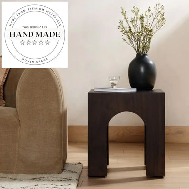 Modern Nordic Square Dark Wood Sofa Corner End Side Table