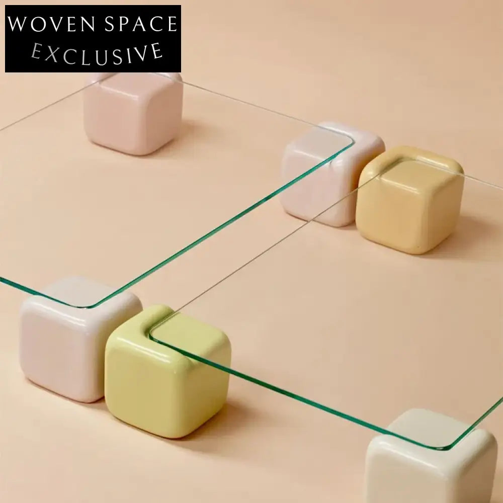 Modern Nordic Square Glass Coffee Table with Elegant Wooden Base