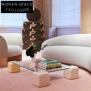 Modern Nordic Square Glass Coffee Table with Elegant Wooden Base