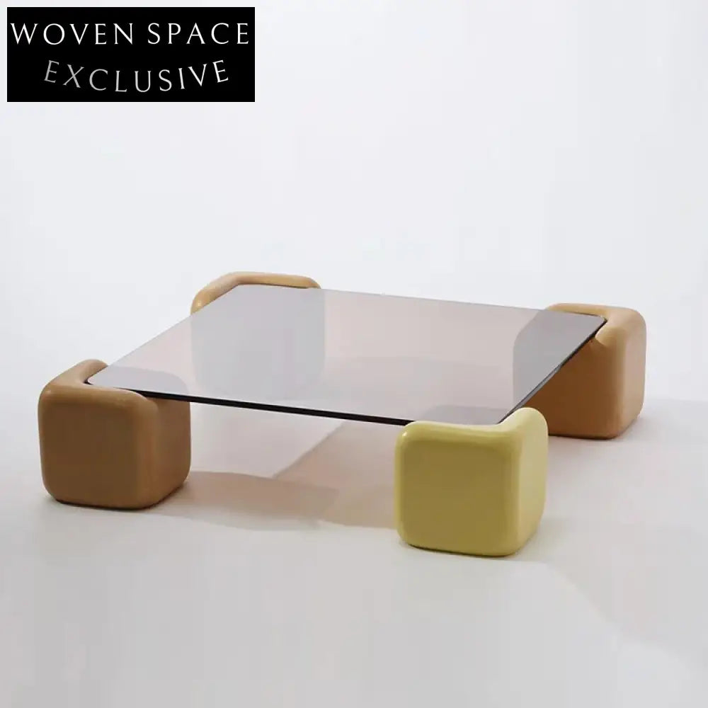 Modern Nordic Square Glass Coffee Table with Elegant Wooden Base