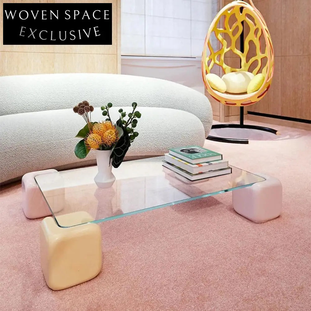Modern Nordic Square Glass Coffee Table with Elegant Wooden Base