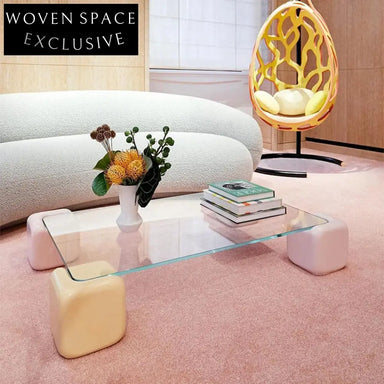 Modern Nordic Square Glass Coffee Table with Elegant Wooden Base