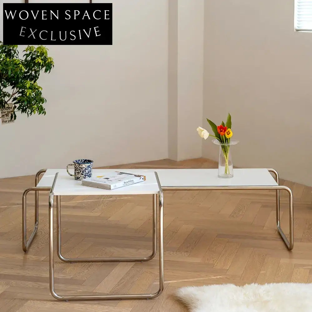 Modern Nordic Stainless Wood Top Combination Living Room Coffee Table Set
