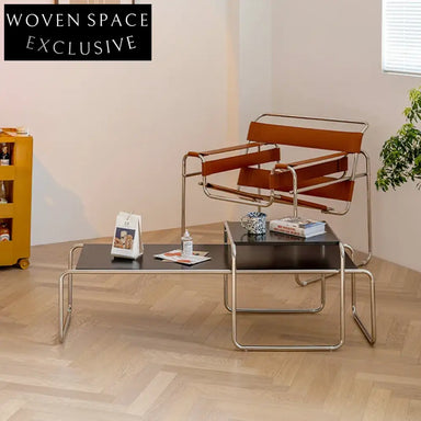 Modern Nordic Stainless Wood Top Combination Living Room Coffee Table Set