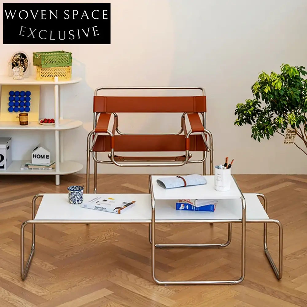 Modern Nordic Stainless Wood Top Combination Living Room Coffee Table Set