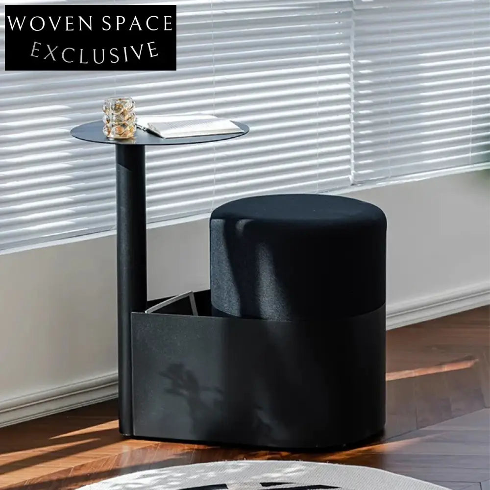 Modern Nordic Storage Ottoman with Round Table and Creative Accent Piece