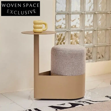 Modern Nordic Storage Ottoman with Round Table and Creative Accent Piece