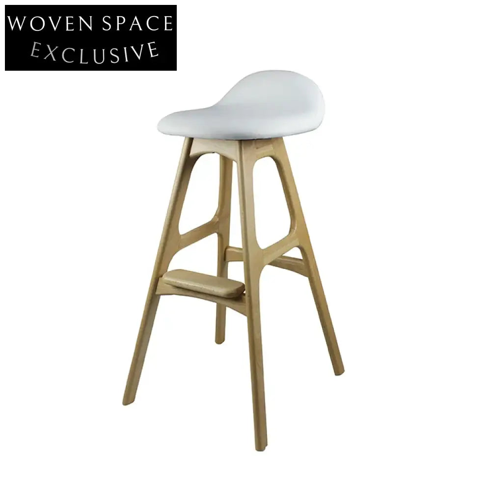 Modern Nordic Style Leather Soft Seat Wooden Legs High Bar Stool