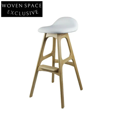 Modern Nordic Style Leather Soft Seat Wooden Legs High Bar Stool