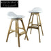 Modern Nordic Style Leather Soft Seat Wooden Legs High Bar Stool