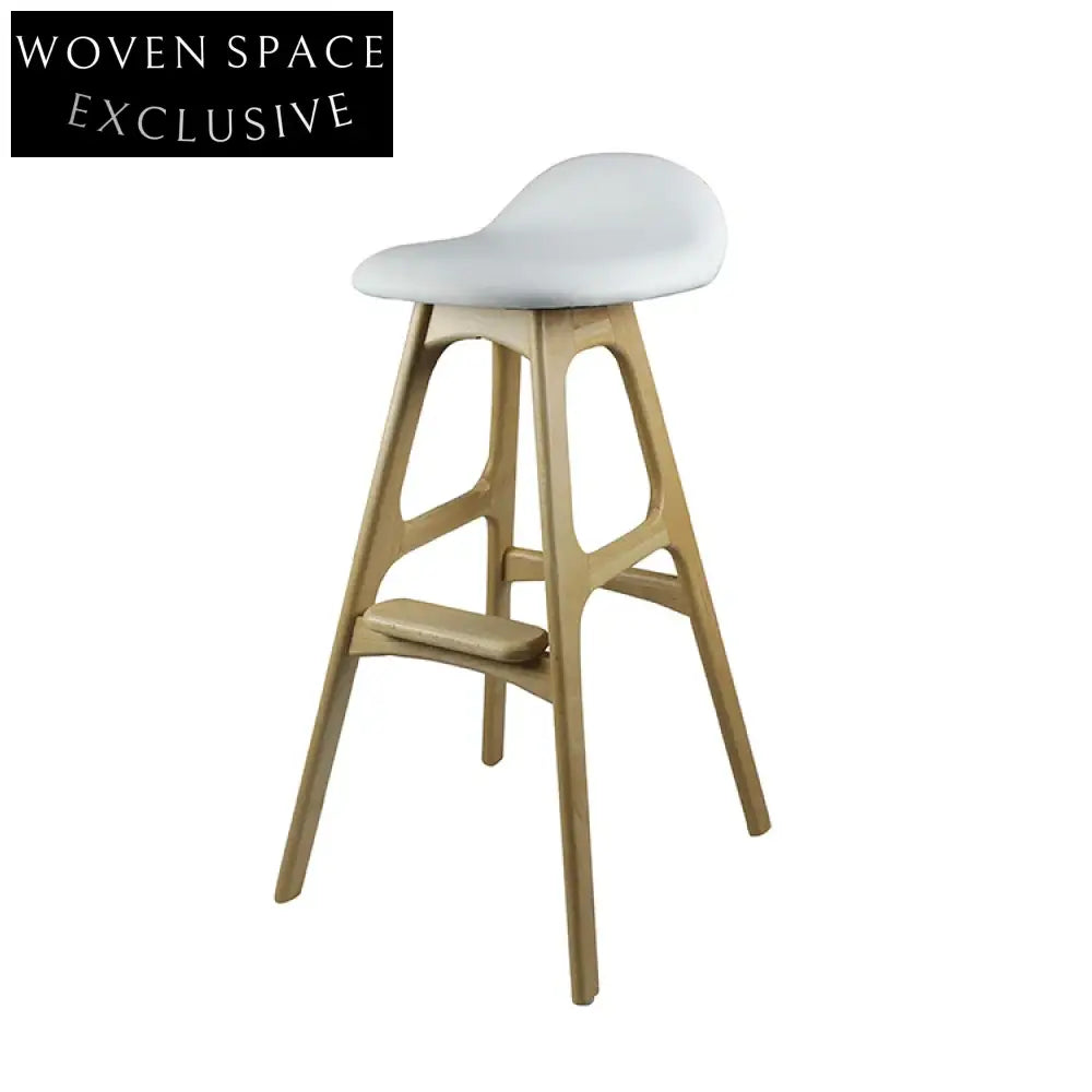 Modern Nordic Style Leather Soft Seat Wooden Legs High Bar Stool