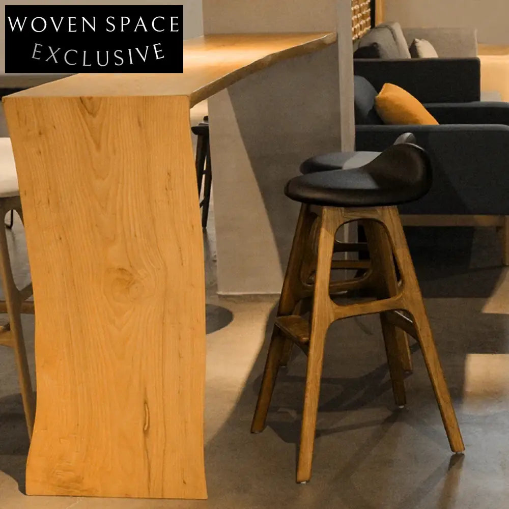 Modern Nordic Style Leather Soft Seat Wooden Legs High Bar Stool