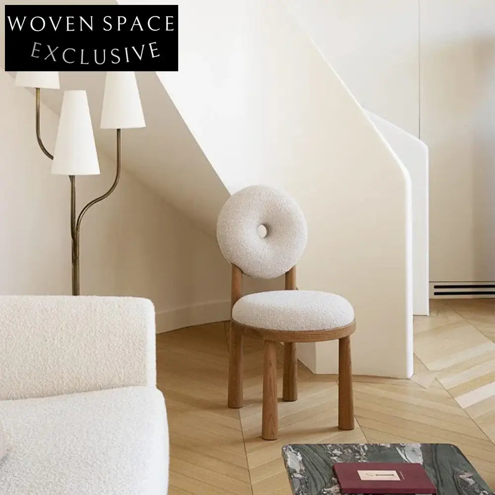 Modern Nordic Style Teddy Fabric High Back Upholstered Wood Dining Chair