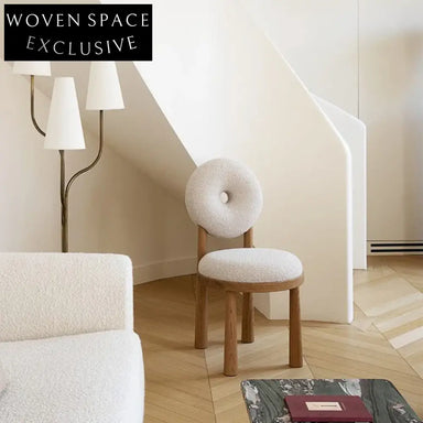 Modern Nordic Style Teddy Fabric High Back Upholstered Wood Dining Chair