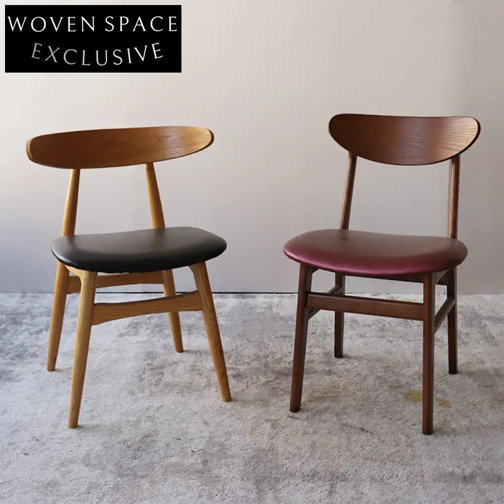 Modern Nordic Style Wooden Dining Chair with PU Leather Seat for Restaurant Home