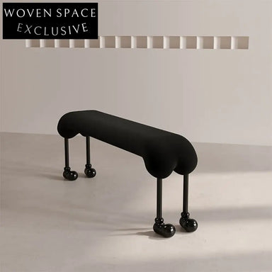 Modern Nordic Teddy Boucle Fabric Long Bench Ottoman with Metal Legs