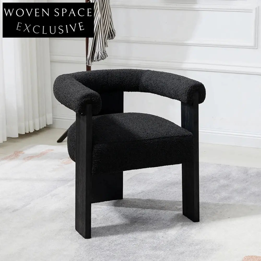 Modern Nordic Teddy Fabric Curved Back Wood Armrest Cozy Dining Chair