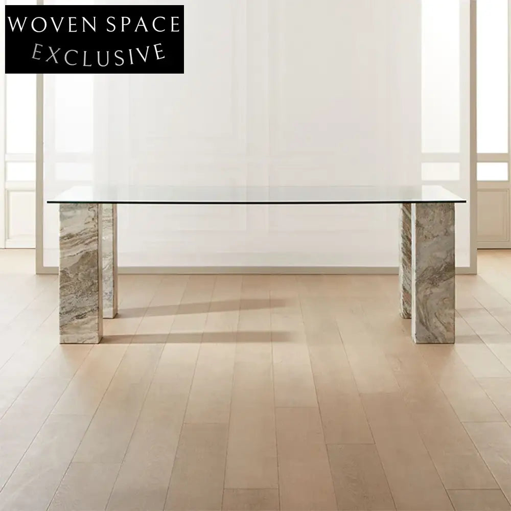 Modern Nordic Tempered Glass Dining Table with Solid Marble Legs for Home