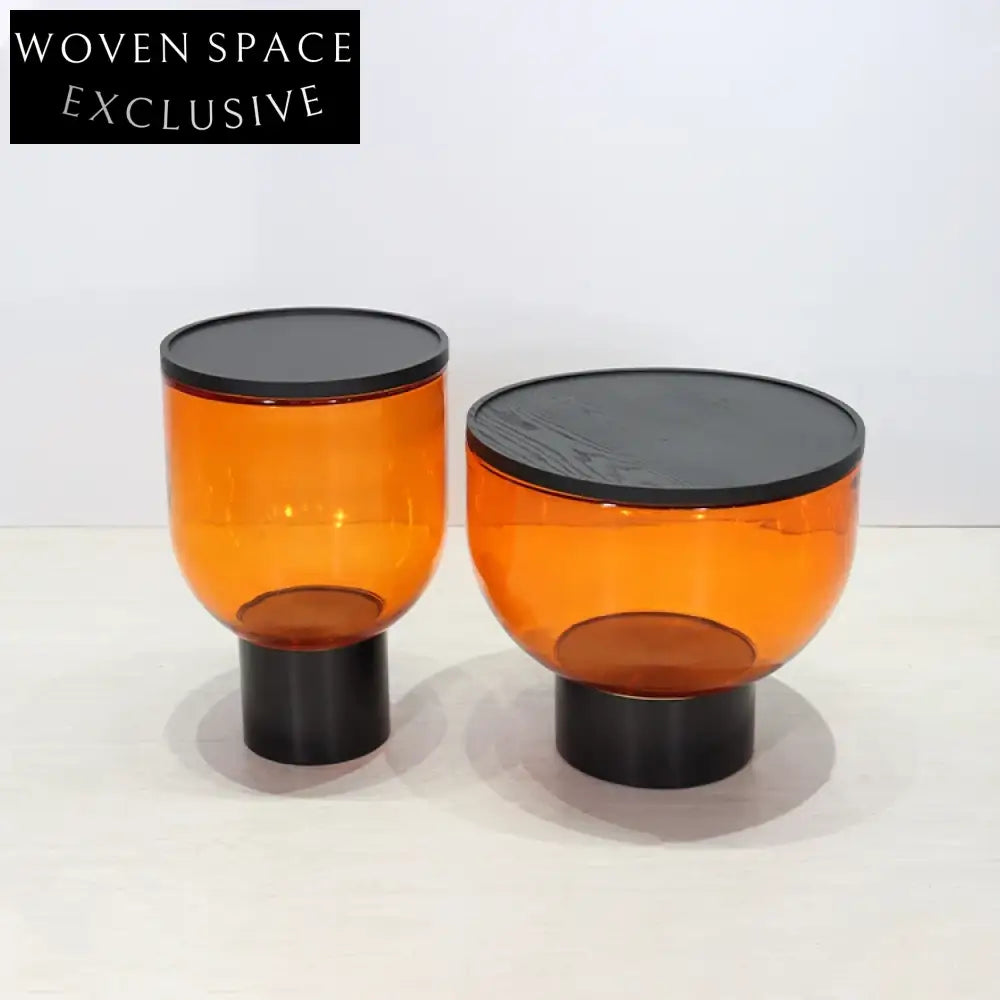 Modern Nordic Transparent Glass Round Sofa Side Table Set