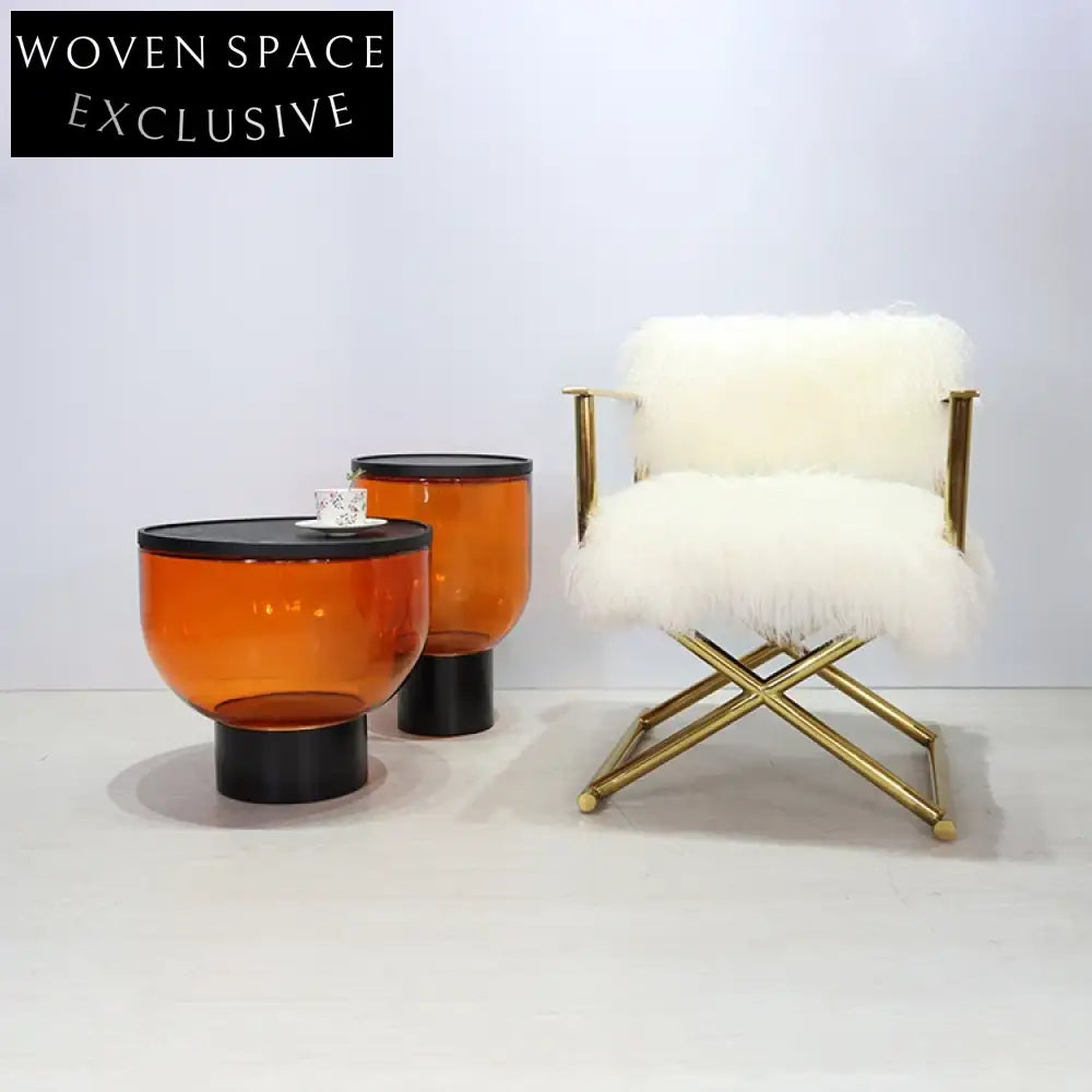 Modern Nordic Transparent Glass Round Sofa Side Table Set