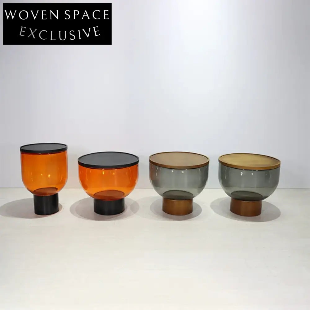 Modern Nordic Transparent Glass Round Sofa Side Table Set